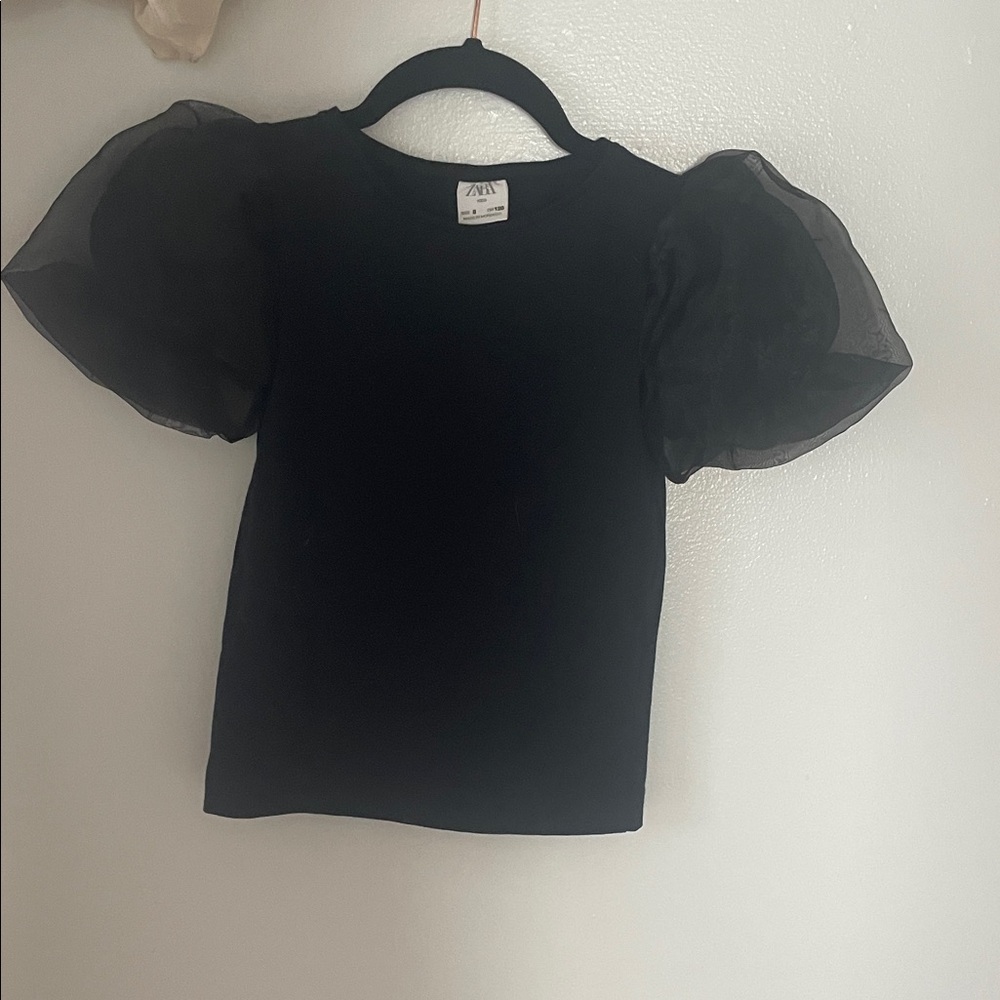 Zara Kids Black Sheer Puff Sleeve Blouse